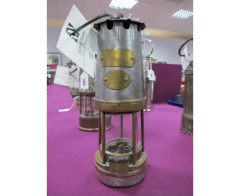 J.H. Naylor of Wigan, Bifold Burner Marsaut A Miners Lamp, circa 1915, App No. B1/199 to base ring, 25cm high with suspension