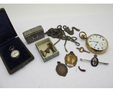 H. Samuel Manchester Gold Plated Cased Openface Pocketwatch, within plain case; Amateur Ballroom medallion pendants, badges, 
