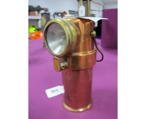 CEAG Miners Supply Co Type BE3 Deputy's Mining Lamp, in copper, circa 1930, stamped 'Barnsley 1, A2, Military arrow present, 