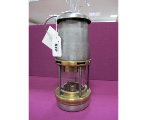 Wolf Type FG M&amp;Q Miners Lamp, circa 1959, App No. B2/222, plaque stamped '140' to top, 21.5cm high with suspension hook d