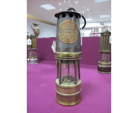 Hailwood &amp; Ackroyd of Morley Leeds 'Type 01B' Miners Lamp, No. 265, 27cm high with suspension hook down.