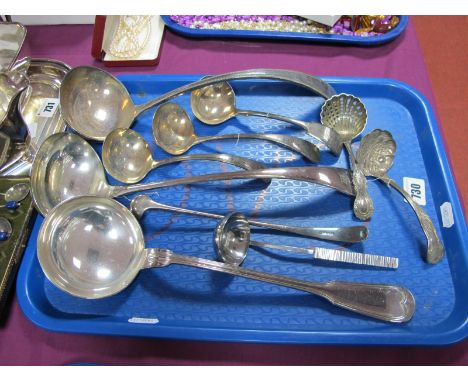 A Modernist Design Sauce Ladle, stamped "KESWICK W1133"; together with assorted plated ladles:- One Tray