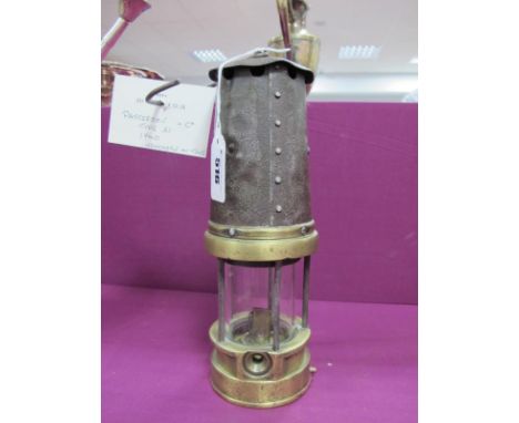 Patterson &amp; Co of Newcastle on Tyne Miners Lamp, circa 1940, numbered 223, 25cm high with suspension hook down.