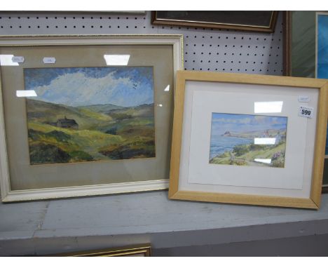 * Furness, Moors Above Holmfirth, watercolour, signed lower left, 20.5 x 28cm, together with a print of Robin Hood's Bay. (2)