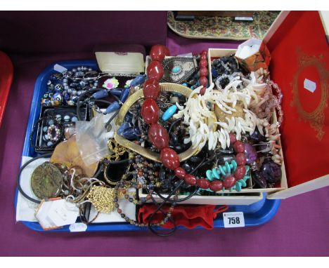 A Mixed Lot of Assorted Costume Jewellery, including bead necklaces, pendants, earrings, jewellery box, etc:- One Tray