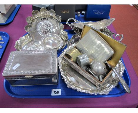 Assorted Plated Ware, including engine turned cigarette case, letter opener, napkin rings, waiter, decorative dishes, trinket