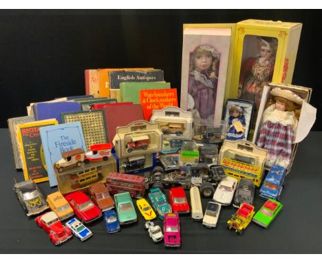 Toys - die cast vehicles, Dinky, Corgi (playworn;  Models of Yesteryear;  Victorian doll;  books;  etc 