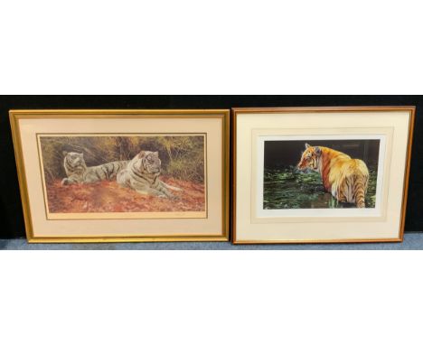Anthony Gibbs, by and after, White Tigers Ever Watchful, signed coloured print, signed in pencil, 189/1550, 41cm x 77cm;  ano