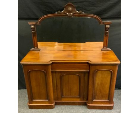 A Victorian mahogany large chiffonier or sideboard, shaped half gallery mirror back, inverted breakfront top, with moulded ed