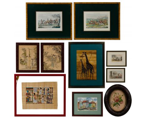 Artwork Assortment  (10) 20th century decorative framed items including a 1998 watercolor waterfront scene signed P. Deichman