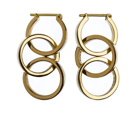 Tiffany &amp; Co 18k Yellow Gold Pierced Earrings  Dangling triple loop; marked 'Tiffany &amp; Co', '750' and 'Paloma Picasso