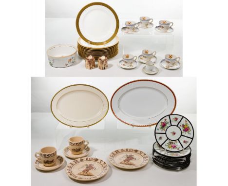 Pottery and Porcelain Assortment  (59) items including dinner plates, luncheon plates, cups, saucers, platters, salt and pepp
