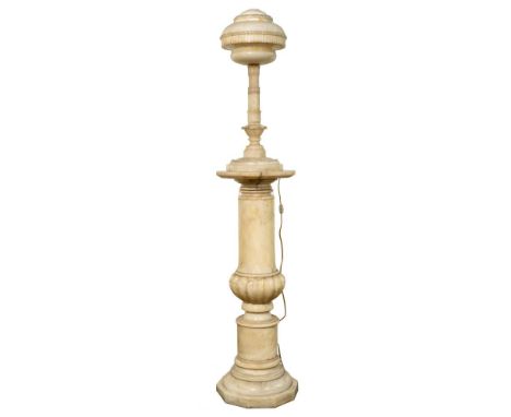 Alabaster Lamp and Italian Marble Base  Floor lamp having carved pedestal; fitted with single socket  Property from: a Chicag