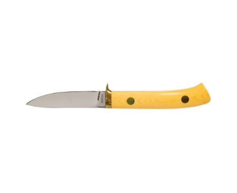 George Herron 'Model 1' Custom Hunting Knife  Having 3.5-inch mirror polished drop-point blade marked 'Herron' on ricasso wit