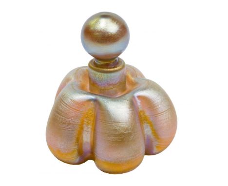 Louis Comfort Tiffany Perfume Bottle  Etch marked 'L.C.T. B642' favrile glass perfume bottle having a gold iridescent pumpkin