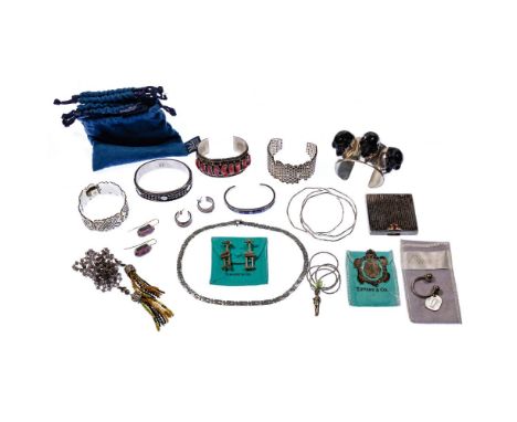 Sterling Silver Jewelry Assortment  (15) items including signed 'MF' (Mignon Faget) (2) pairs of pierced earrings, (2) neckla