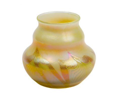 Louis Comfort Tiffany Miniature Vase  Inscribed '2840A L.C.T.' on underside; a cabinet vase having a pulled gold feather desi