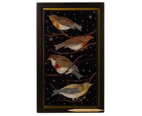 Chris Roberts-Antieau (American, b.1950) Tapestry  2018, signed lower right frame, depicting (4) birds on branches with stars