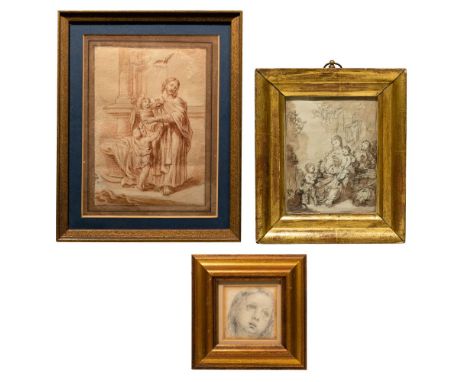 Old Master Drawing Assortment  (3) undated, unsigned drawings on paper including a facial study of a reverential youth; an in