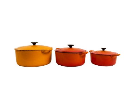 Le Creuset Cookware Assortment  (3) items including 11.25-inch Dutch oven with lid, 9.75-inch Dutch oven with lid and 8.25-in