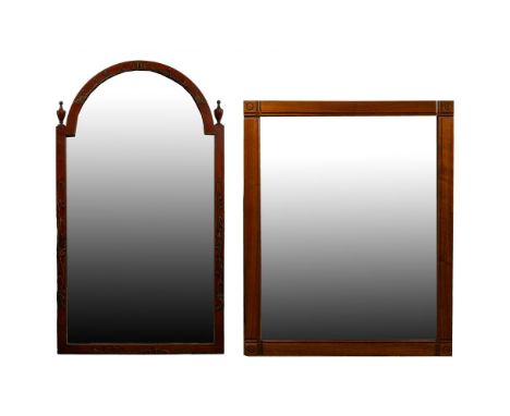 Wall Mirror Assortment  (2) items, including Asian-style cherry stained wood frame having urn finials on each shoulder and ap