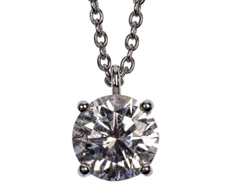 Tiffany &amp; Co Platinum and Diamond Pendant on Necklace  Having a round cut diamond weighing approximately 1.10 carats (6.7