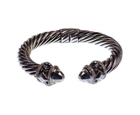 David Yurman Sterling Silver Cable Cuff Bracelet  10mm in the 'Renaissance' pattern having faceted ends and thin diamond pave