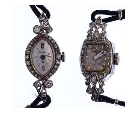 Platinum / White Gold Case Wristwatches  (2) wristwatches including a Hamilton 17-jewel movement in a case marked '900 platin