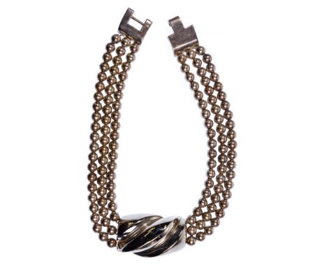 Patricia Von Musulin Sterling Silver Necklace  Three strand beaded hook clasp necklace; marked '925', 'sterling' and 'Von Mus