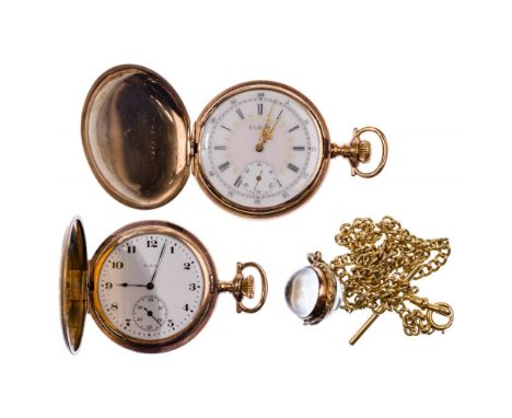 18k Yellow Gold Watch Chain and Gold Filled Pocket Watch Assortment  (3) items including a marked '18k' watch chain with gold