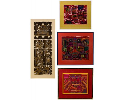 Mola Assortment  (3) hand-appliqued textiles from Central / South America, each depicting colorful stylized animals with (2) 