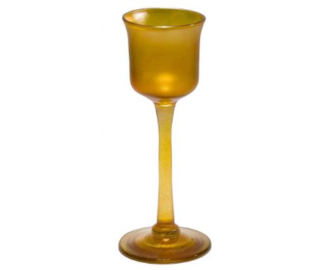 Louis Comfort Tiffany Favrile Cordial Glass  Inscribed 'L.C.T.' on underside, iridescent gold favrile art glass having a roun