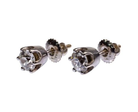 14k White Gold and Diamond Stud Earrings  Each having a round cut diamond weighing approximately 0.50 carat; backers marked '