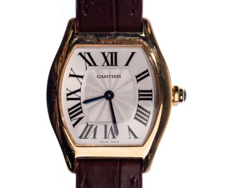Cartier 'Tortue' 18k Rose Gold Wristwatch  Serial #3698 having Roman numerals, stem wind and set; case and clasp marked 'AU75