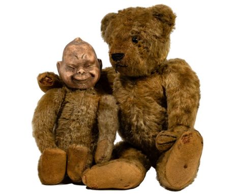 (Attributed to) Steiff Bear  c.1915, having mohair fur, excelsior stuffing, embroidered features, disc joints and brown pupil