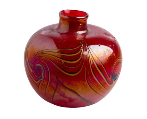 Louis Comfort Tiffany Red Favrile Vase  c.1905; inscribed 'L. C. Tiffany Favrile' on underside, a bulbous shaped with gold an