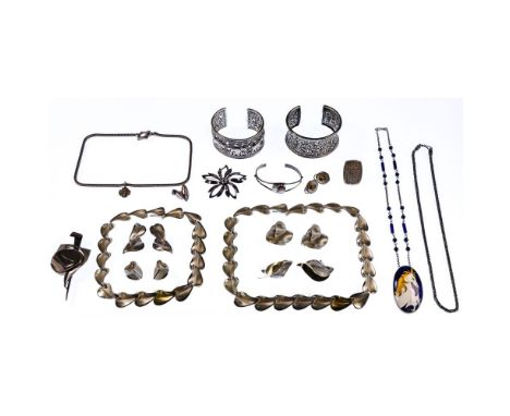 Sterling Silver Jewelry Assortment  (17) items including (3) pairs of clip-on earrings, (3) pairs of pierced earrings, (3) cu