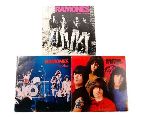 Ramones Autographed Vinyl LP Record Assortment  (3) items having felt-tip signatures, including 1977 'Rocket to Russia' havin