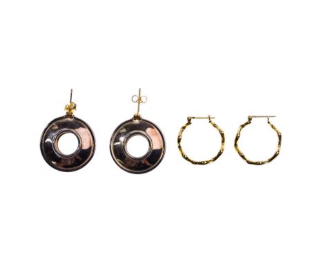 Tiffany &amp; Co 18k Gold Pierced Earring Assortment  (2) pairs including hoops and reversible with one side white and the ot