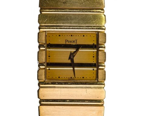 Piaget 18k Yellow Gold Case and Band Wristwatch  Reference #7131C701, serial #476527 on back of case having a rectangular dia