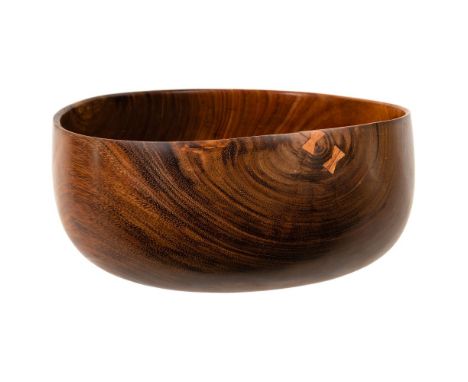 Dan DeLuz (Hawaiian, 1934-2012) Koa Wood Bowl  Undated, signed on underside, hand-carved, having a round base, smooth thin ex