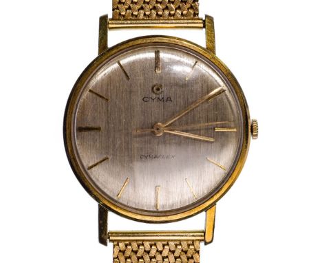 Cyma 'Cymaflex' Gold Filled Case on a 14k Yellow Gold Band  Serial #10171 having a 17-jewel Swiss movement mounted on a mesh 