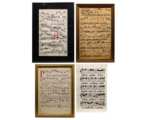 Antiphonal Sheet Assortment  (4) music sheets written in Latin including (2) on vellum with (1) being illuminated and the oth