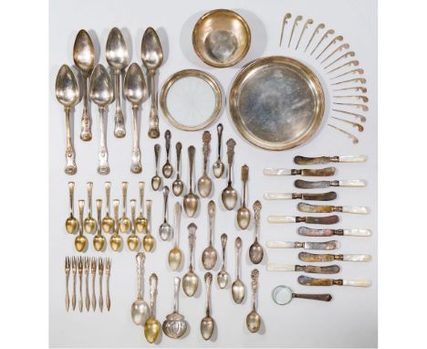 Sterling Silver Assortment  Including spoons, picks, trays, a bowl, butter knife; set from various makers; all marked 'sterli