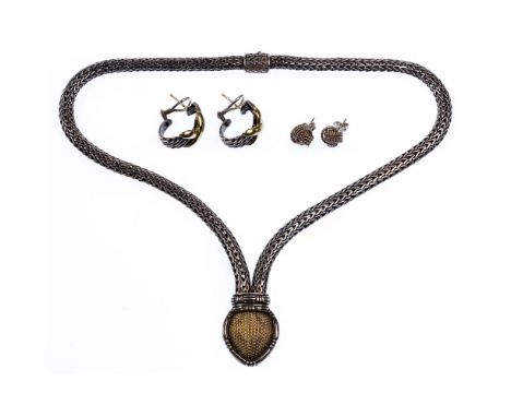 Gold and Silver Jewelry Assortment  (3) items including a marked John Hardy '18k' and '925' necklace; marked Tiffany &amp; Co