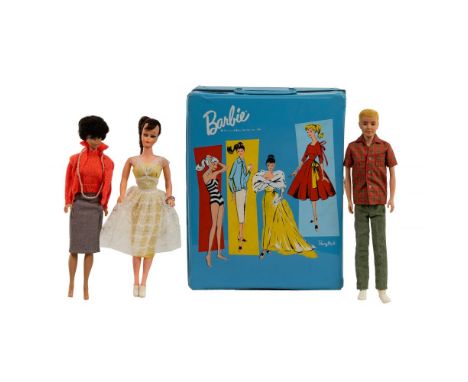Mattel Barbie Doll Assortment  Including a 1963 (marked as Roman numerals) Barbie bubble cut, a pony tail head Barbie having 