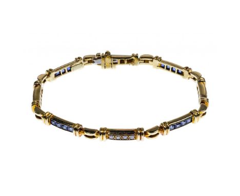 Tiffany &amp; Co 18k Yellow Gold, Sapphire and Diamond Bracelet  Link bracelet having (4) links with princess cut sapphires a