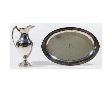 Sterling Silver Hollowware  (2) items including a 3.5-pint pitcher and an oval serving tray; both marked 'sterling'  Property