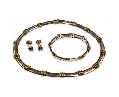 Tiffany &amp; Co 18k Yellow Gold and Sterling Silver Atlas Jewelry Suite  Including a choker necklace, bracelet and a pair of