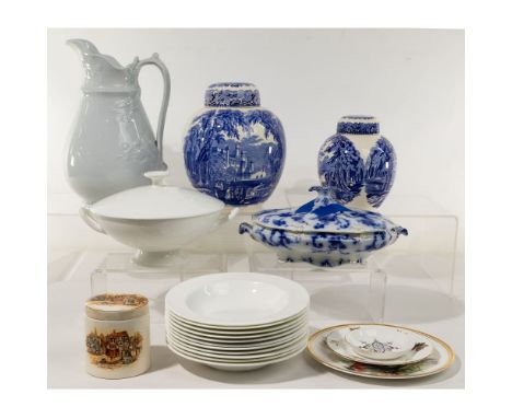 English Pottery Assortment  (20) items including (11) rimmed bowls and a lidded serving bowl all marked 'Wedgwood', a pitcher